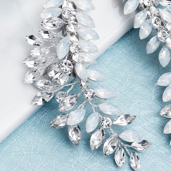 Pair of mix Opal & Crystal Comb silver Hair Comb bridal Hairpiece headpiece